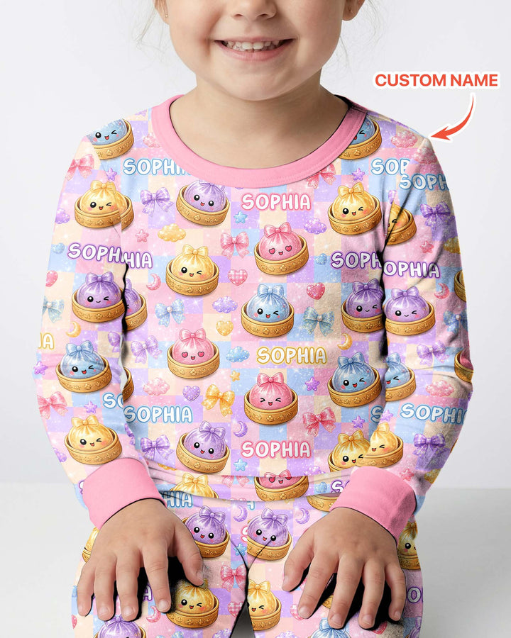 Custom Name Coquette Glitter Dumpling Bamboo Two Piece Long Sleeve Pajama Set