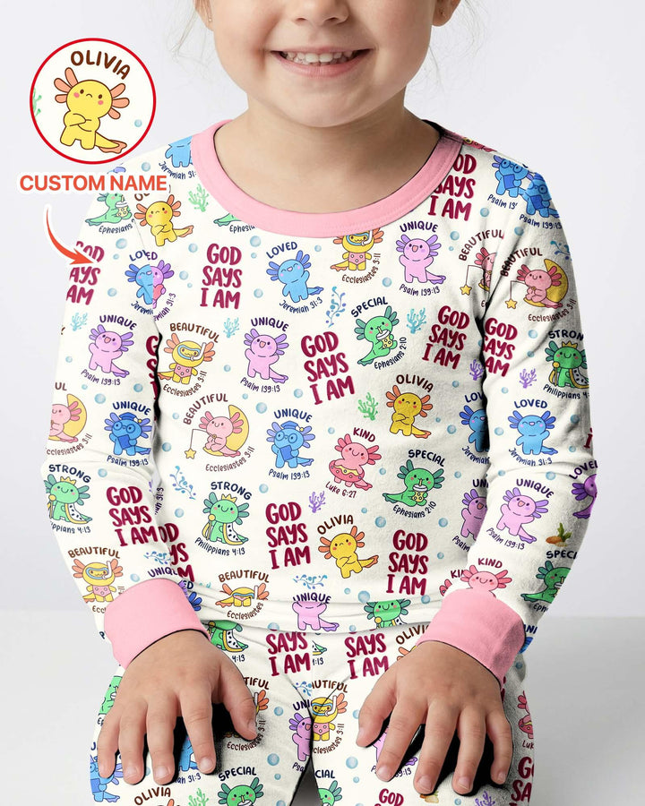 Axolotl God Says I Am Custom Name Bamboo Two Piece Long Sleeve Pajama Set