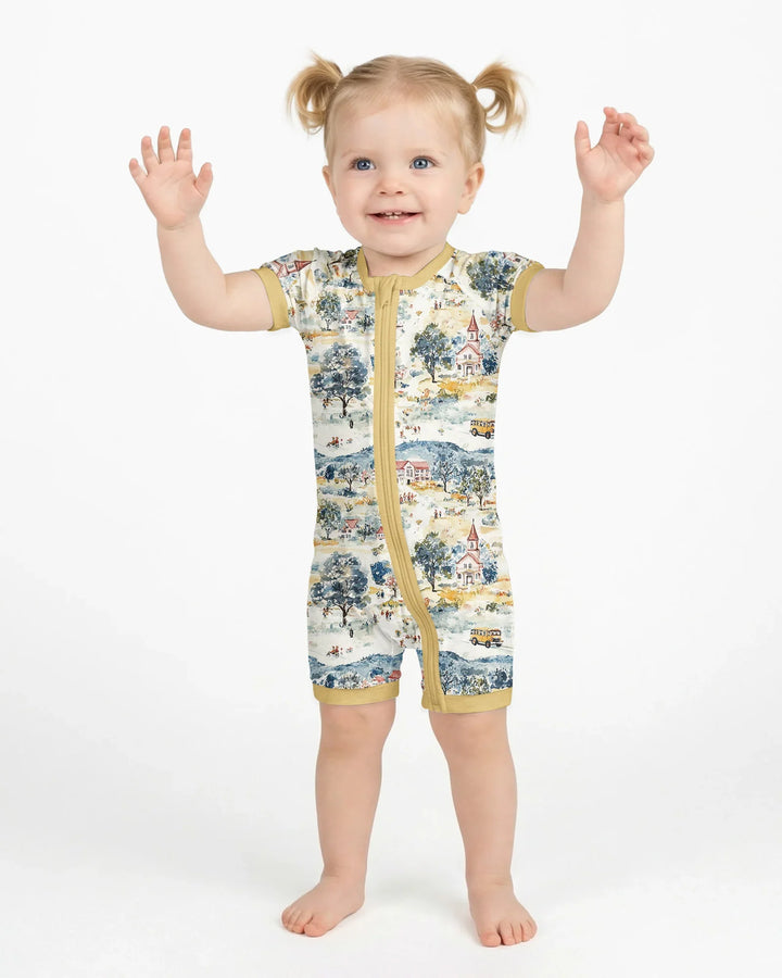 Whimsical Watercolor School Village Bamboo Shorty Zippy
