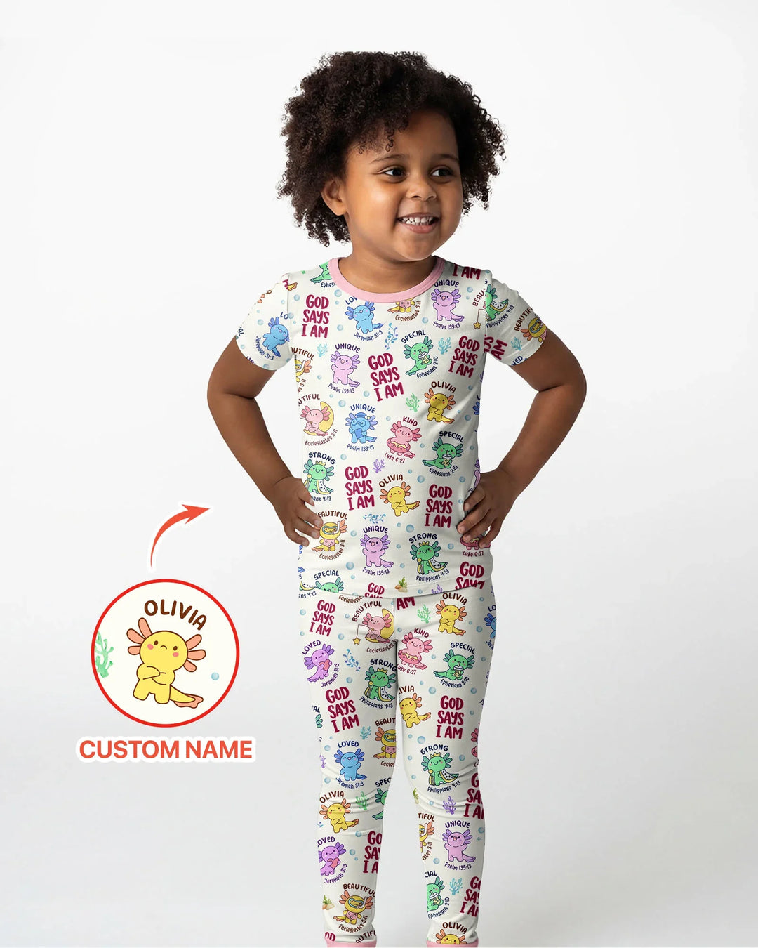 Axolotl God Says I Am Custom Name Bamboo Two Piece Short Sleeve Pajama Set