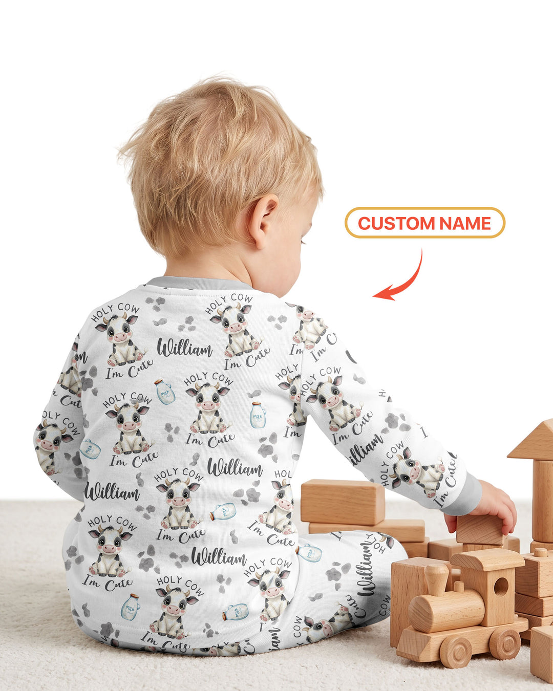Holy Cow I'm Cute Custom Name Bamboo Two Piece Long Sleeve Pajama Set