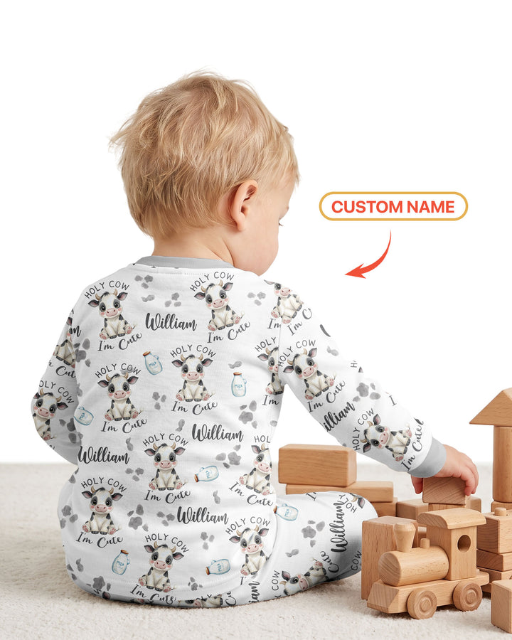Holy Cow I'm Cute Custom Name Bamboo Two Piece Long Sleeve Pajama Set