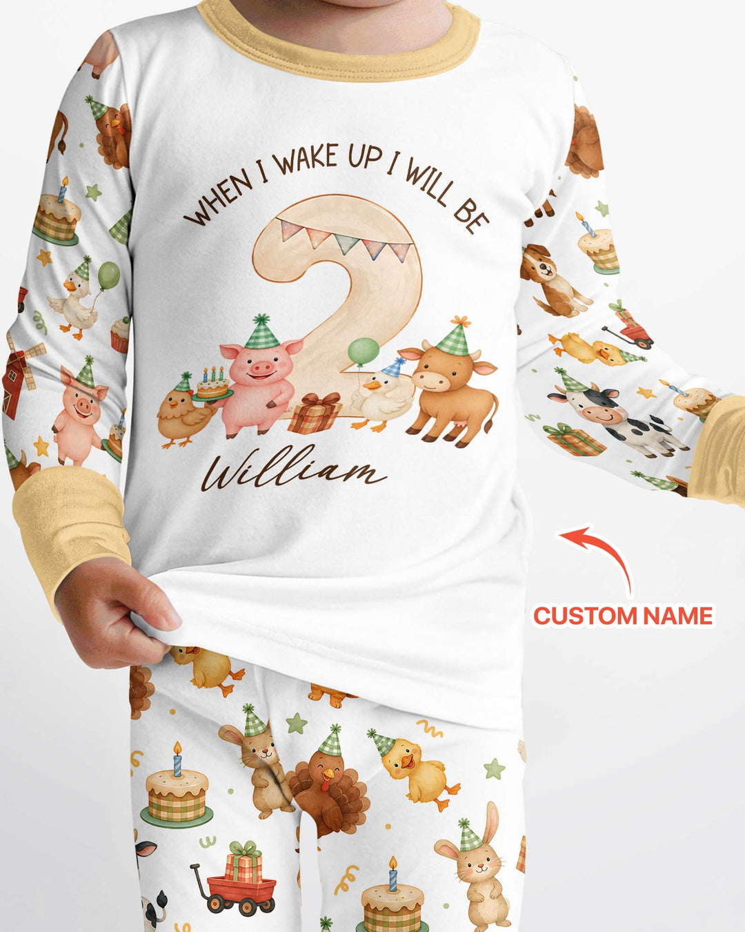 Personalized Farm Animals When I Wake Up I Will Be Birthday Bamboo Two Piece Long Sleeve Pajama Set