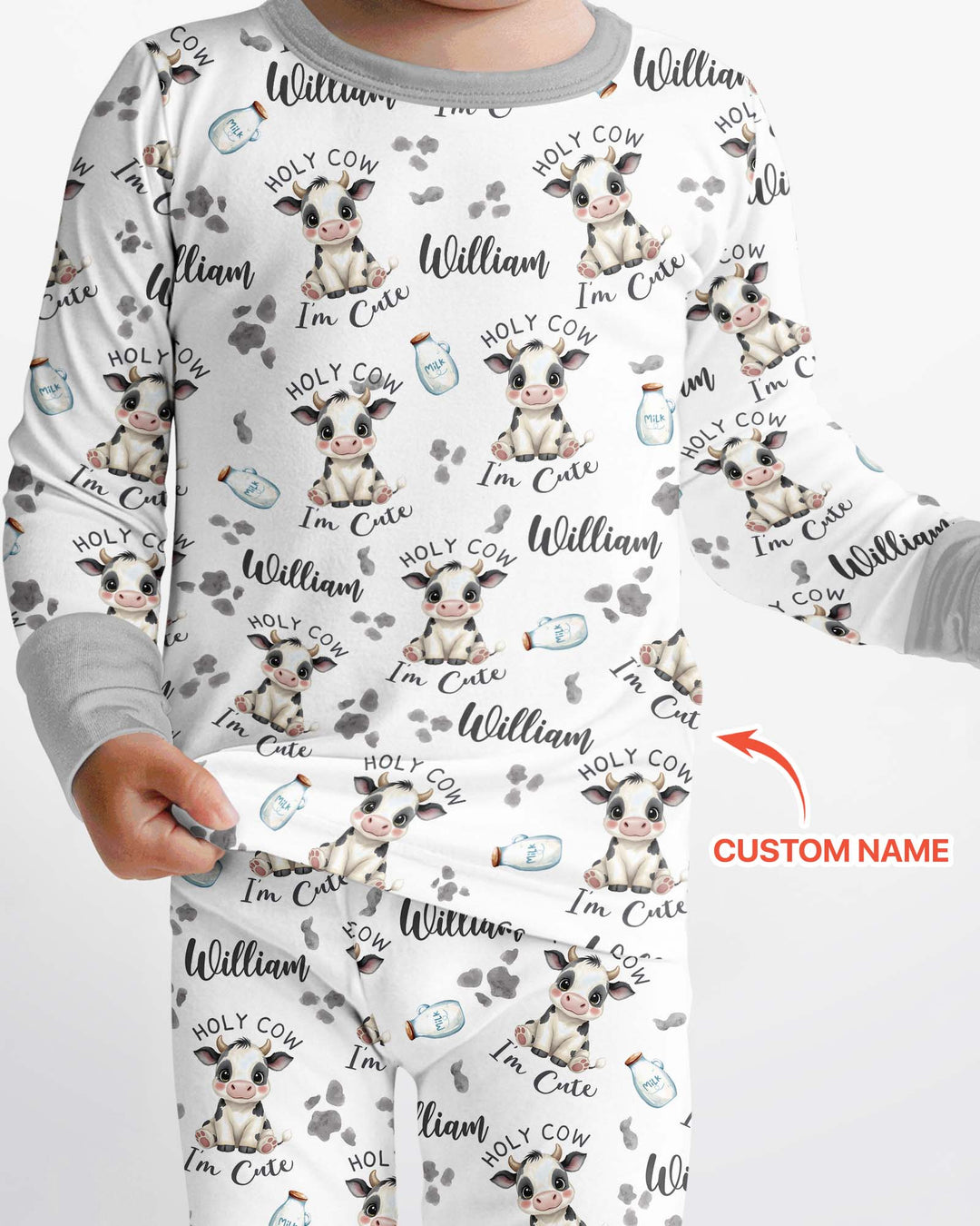 Holy Cow I'm Cute Custom Name Bamboo Two Piece Long Sleeve Pajama Set