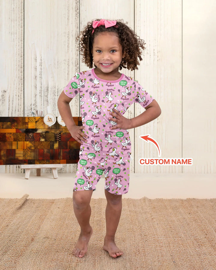 Silly Goose Playing Tennis Bamboo Two Piece Short Sleeve Shorts Pajama Set