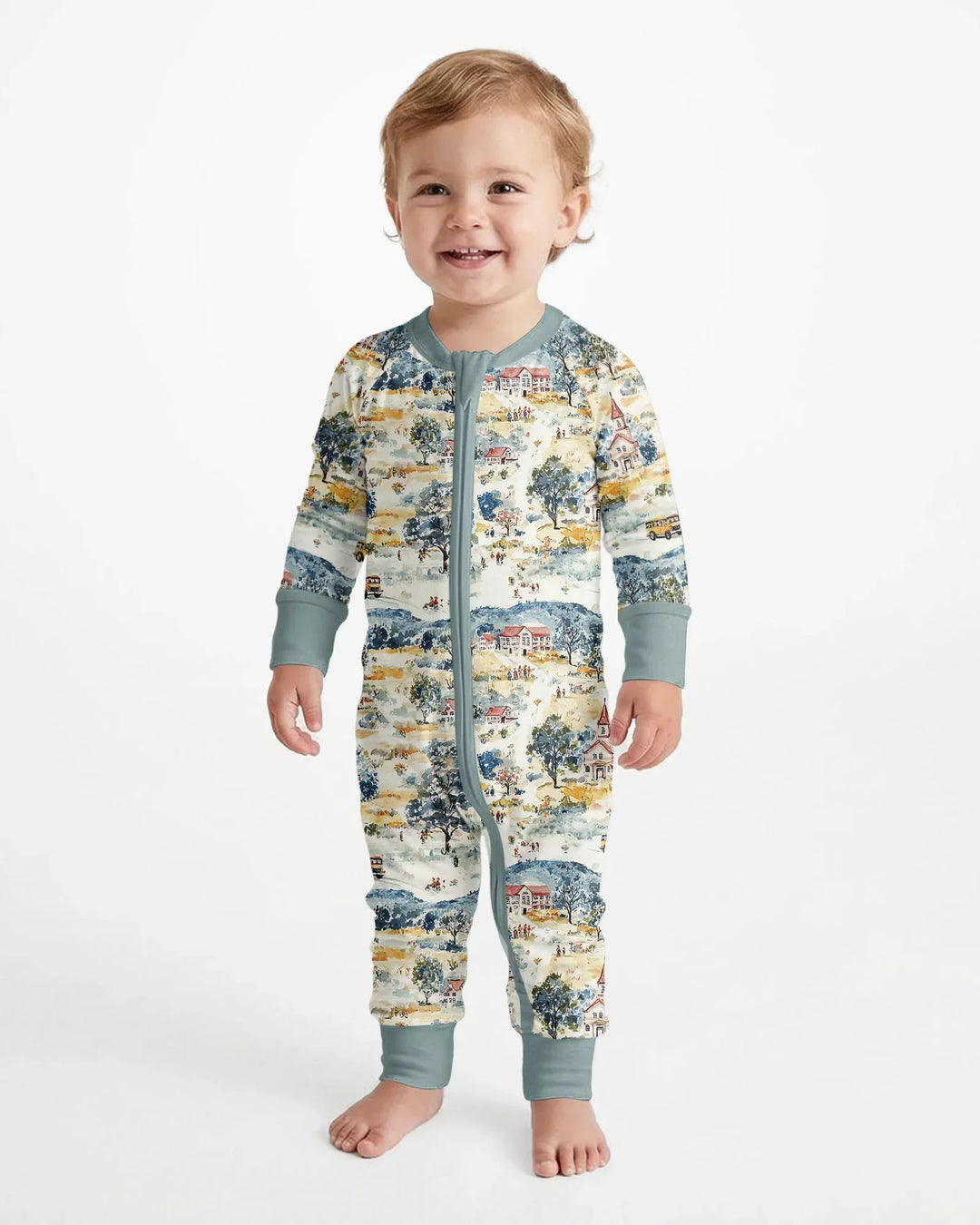 Whimsical Watercolor School Village Bamboo Convertible Zippy