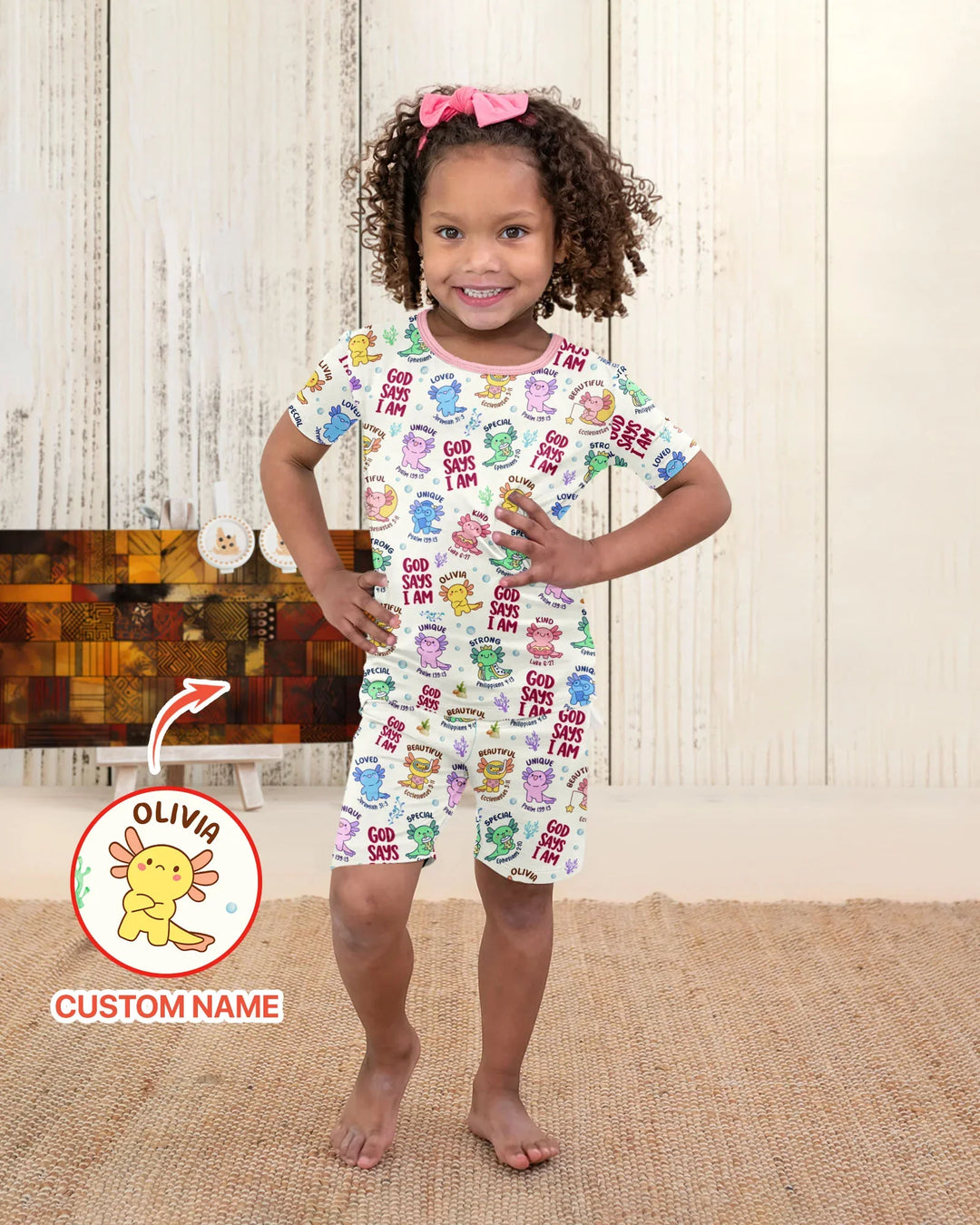 Axolotl God Says I Am Custom Name Bamboo Two Piece Short Sleeve Shorts Pajama Set
