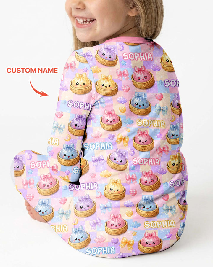 Custom Name Coquette Glitter Dumpling Bamboo Two Piece Long Sleeve Pajama Set