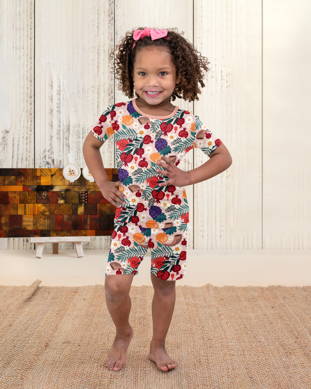 Pomegranate Blessings Night Family Matching Bamboo Two Piece Short Sleeve Shorts Pajama Set