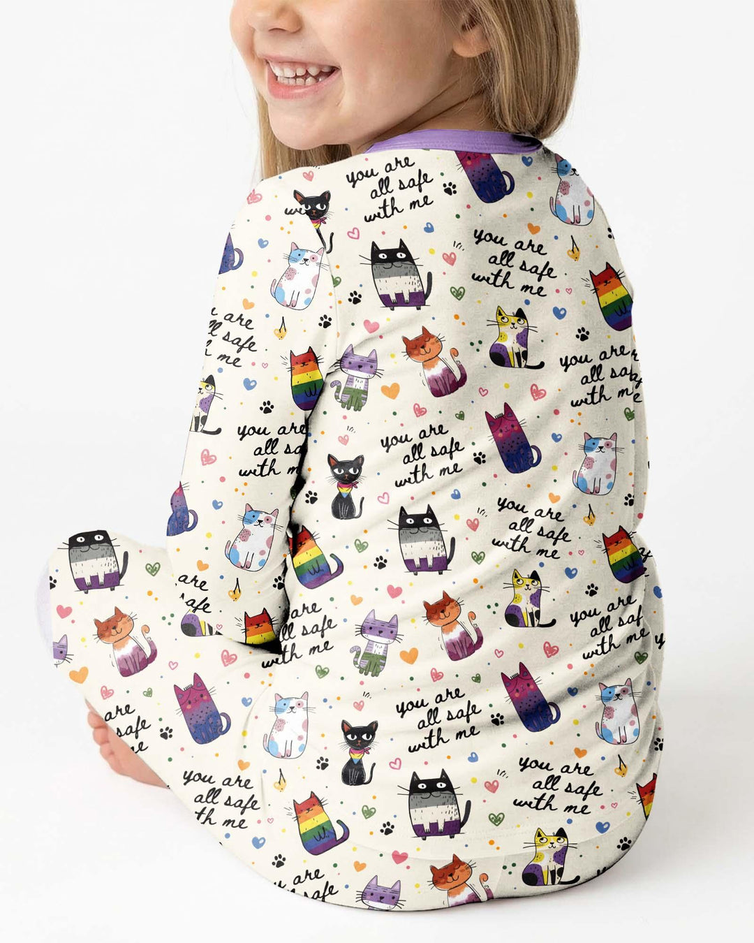Loved & Safe Kitties Family Matching Bamboo Two Piece Long Sleeve Pajama Set