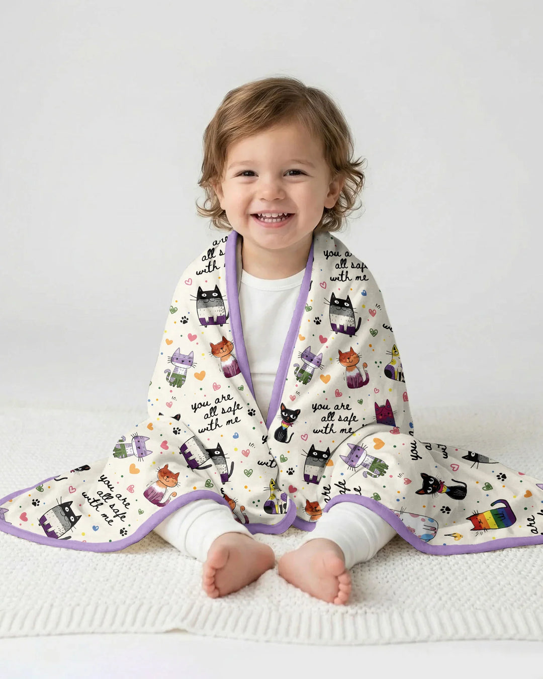 Loved & Safe Kitties Family Matching Bamboo Blanket