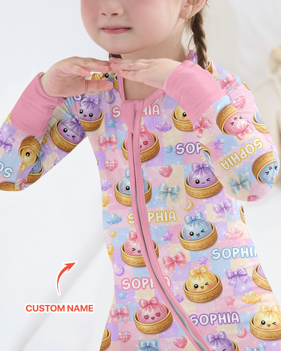 Custom Name Coquette Glitter Dumpling Bamboo Convertible Zippy