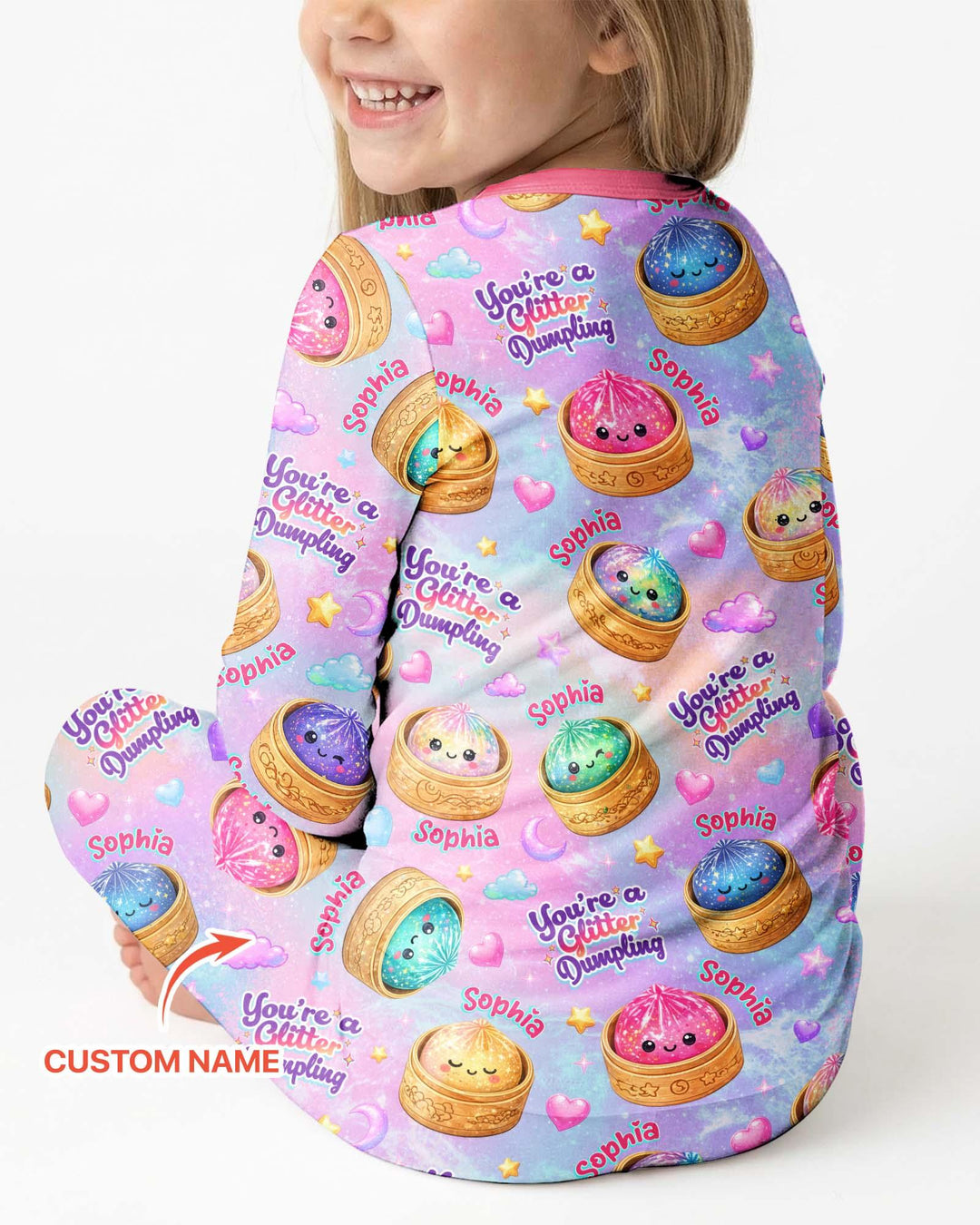 Custom Name You're A Glitter Dumpling Bamboo Two Piece Long Sleeve Pajama Set