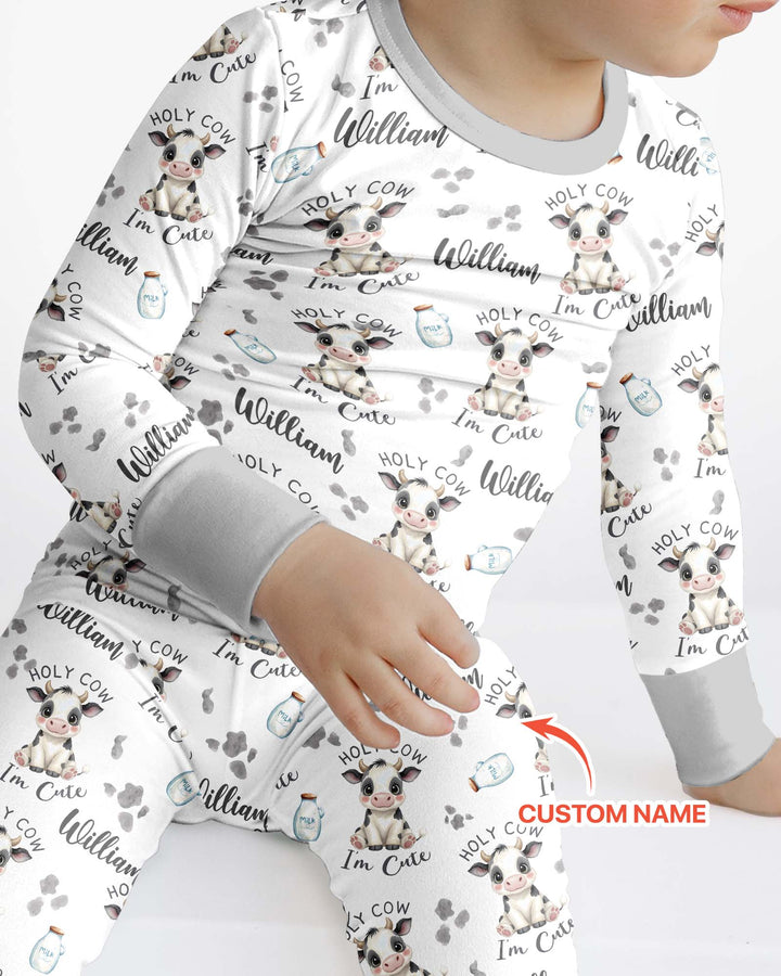 Holy Cow I'm Cute Custom Name Bamboo Two Piece Long Sleeve Pajama Set