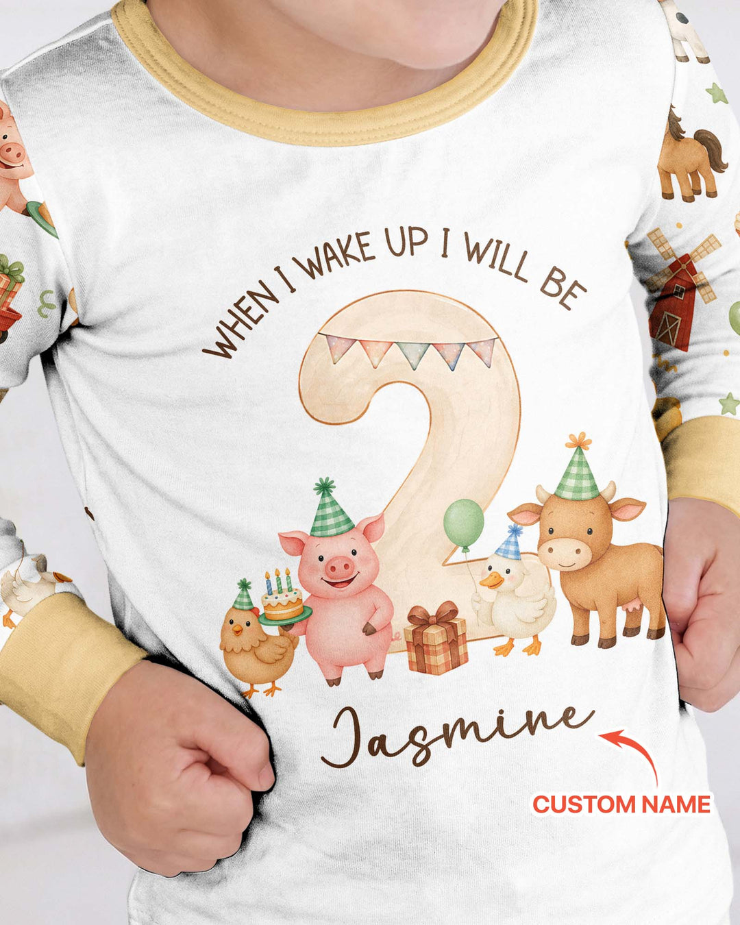Personalized Farm Animals When I Wake Up I Will Be Birthday Bamboo Two Piece Long Sleeve Pajama Set