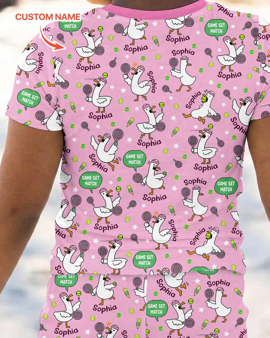 Silly Goose Playing Tennis Bamboo Two Piece Short Sleeve Pajama Set