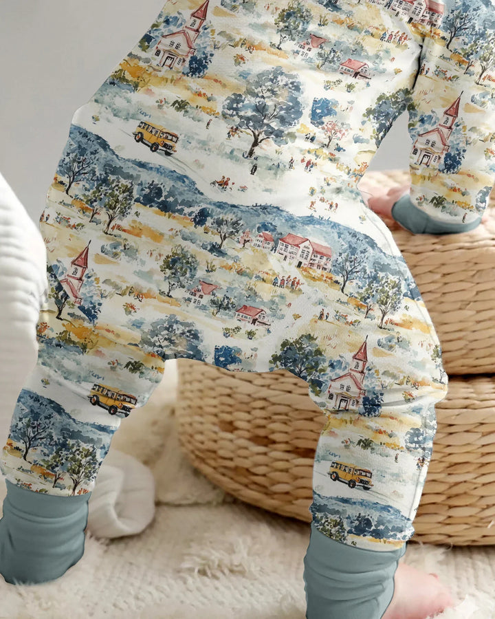 Whimsical Watercolor School Village Bamboo Convertible Zippy