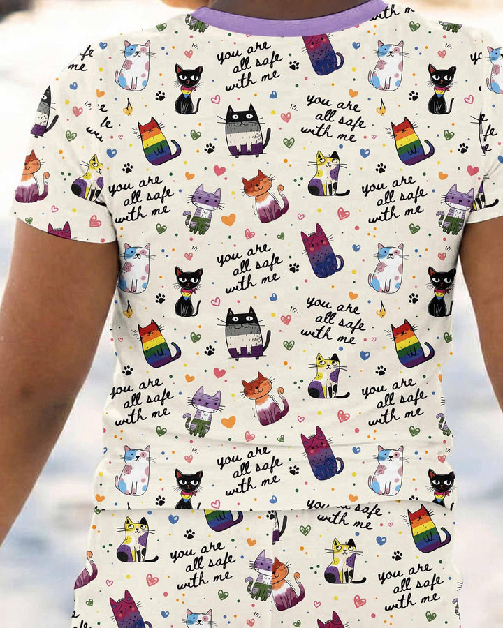 Loved & Safe Kitties Family Matching Bamboo Two Piece Short Sleeve Pajama Set