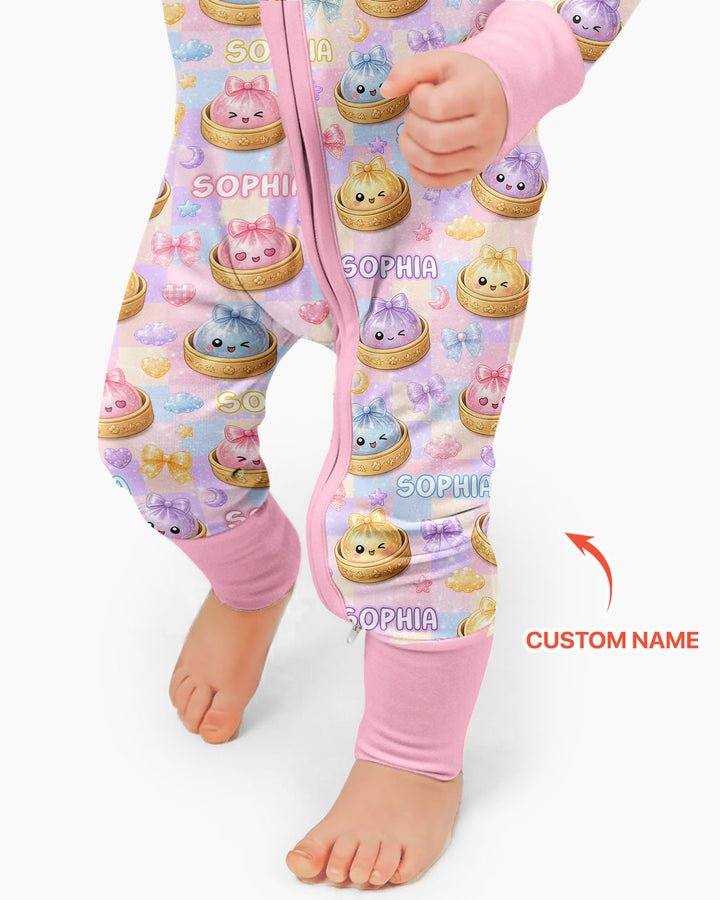 Custom Name Coquette Glitter Dumpling Bamboo Convertible Zippy