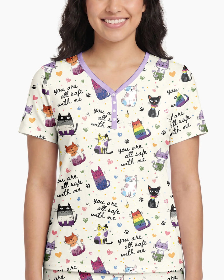 Loved & Safe Kitties Family Matching Bamboo Women Short Sleeve Short Pajama Set