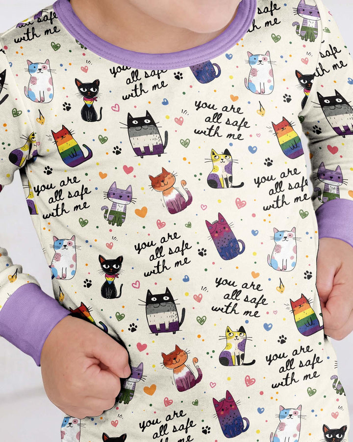 Loved & Safe Kitties Family Matching Bamboo Two Piece Long Sleeve Pajama Set