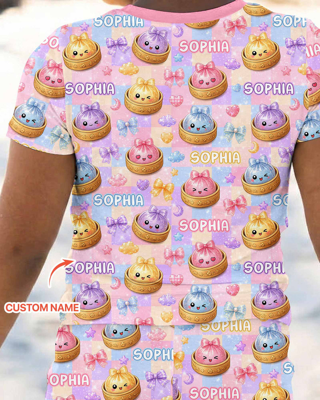 Custom Name Coquette Glitter Dumpling Bamboo Two Piece Short Sleeve Pajama Set
