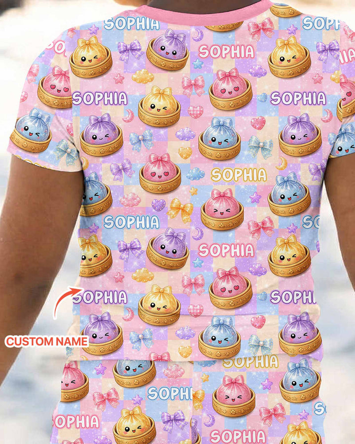 Custom Name Coquette Glitter Dumpling Bamboo Two Piece Short Sleeve Pajama Set