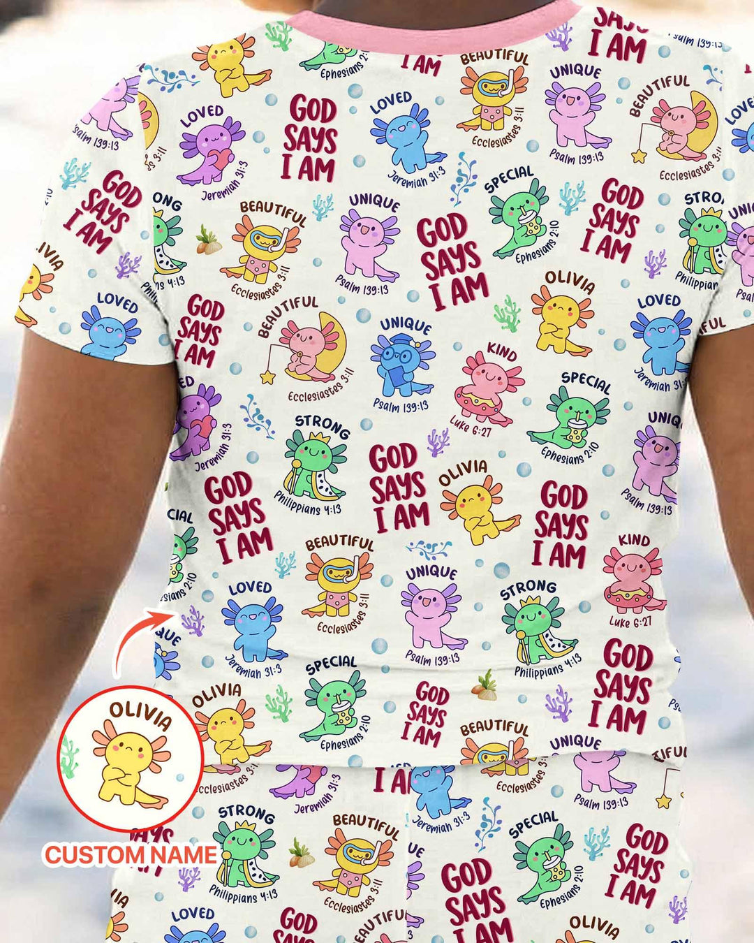 Axolotl God Says I Am Custom Name Bamboo Two Piece Short Sleeve Pajama Set