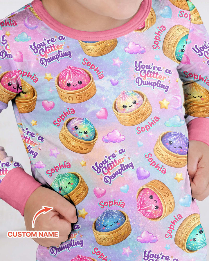 Custom Name You're A Glitter Dumpling Bamboo Two Piece Long Sleeve Pajama Set