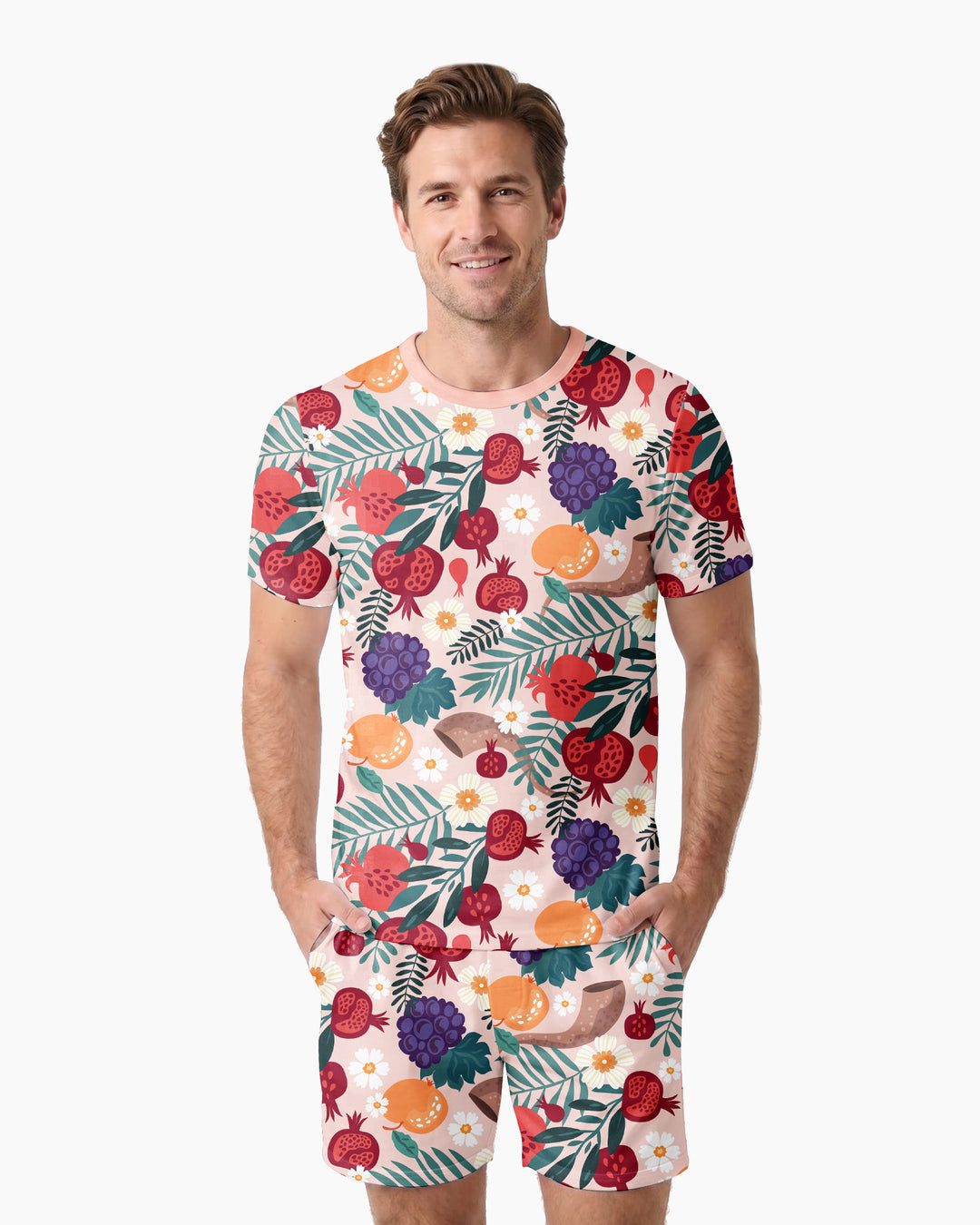 Pomegranate Blessings Night Family Matching Bamboo Men Short Sleeve Short Pajama Set