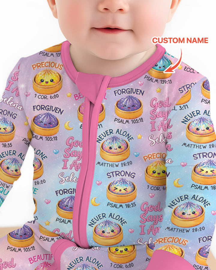 God Says I Am Glitter Dumpling Custom Name Bamboo Convertible Zippy