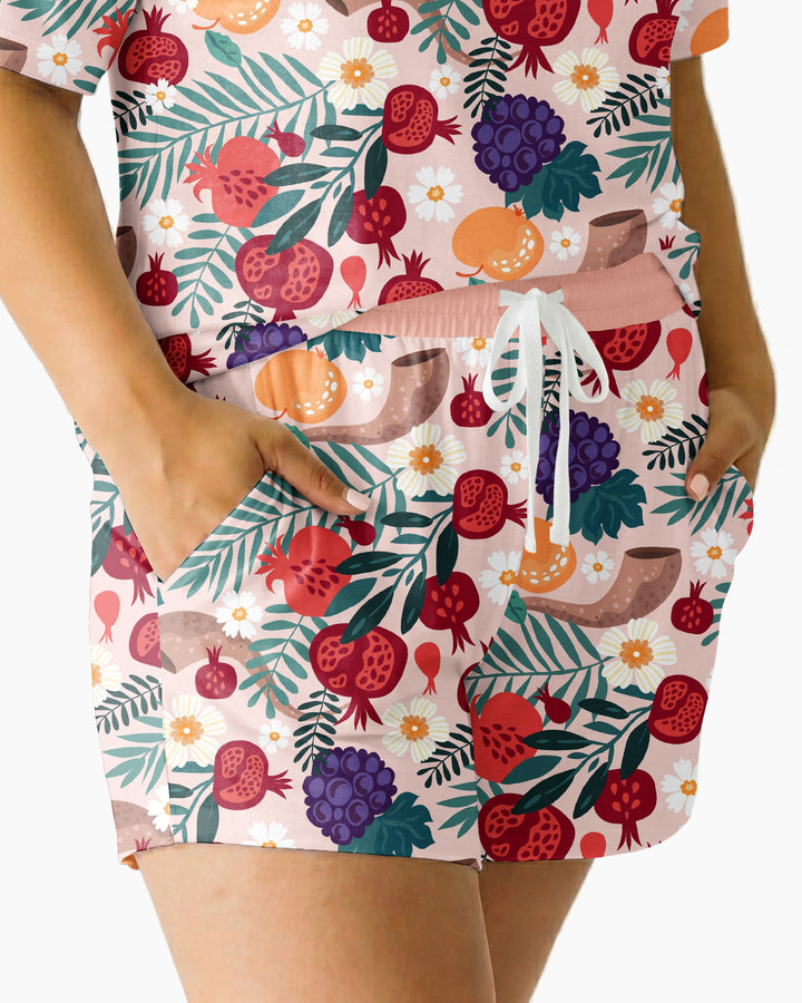 Pomegranate Blessings Night Family Matching Bamboo Women Short Sleeve Short Pajama Set