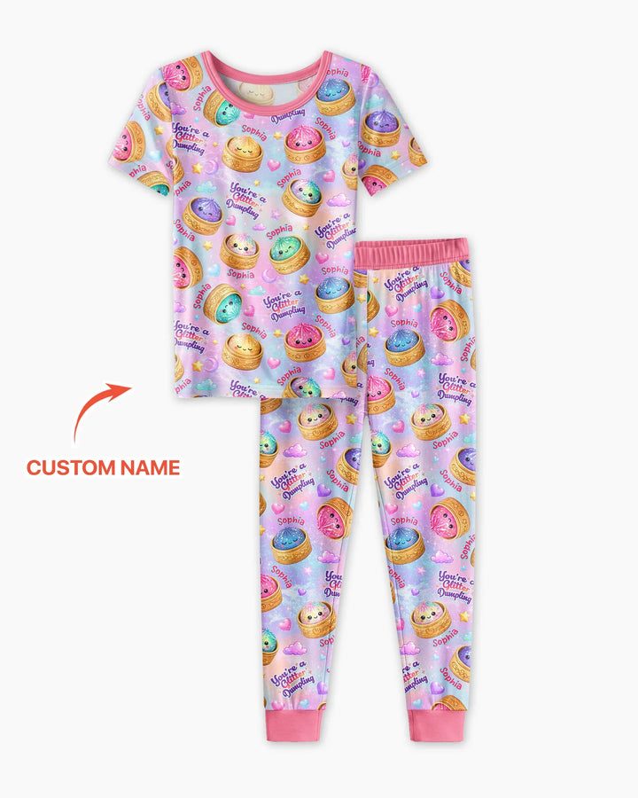 Custom Name You're A Glitter Dumpling Bamboo Two Piece Short Sleeve Pajama Set