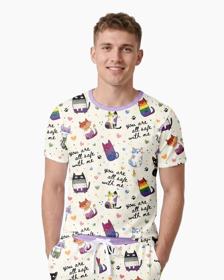 Loved & Safe Kitties Family Matching Bamboo Men Short Sleeve Short Pajama Set