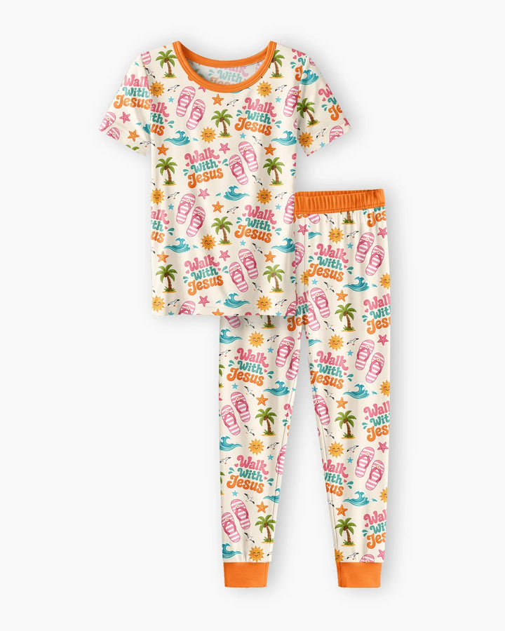 Groovy Summer Walk With Jesus Bamboo Two Piece Short Sleeve Pajama Set