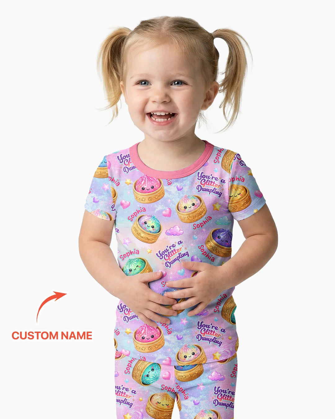 Custom Name You're A Glitter Dumpling Bamboo Two Piece Short Sleeve Pajama Set