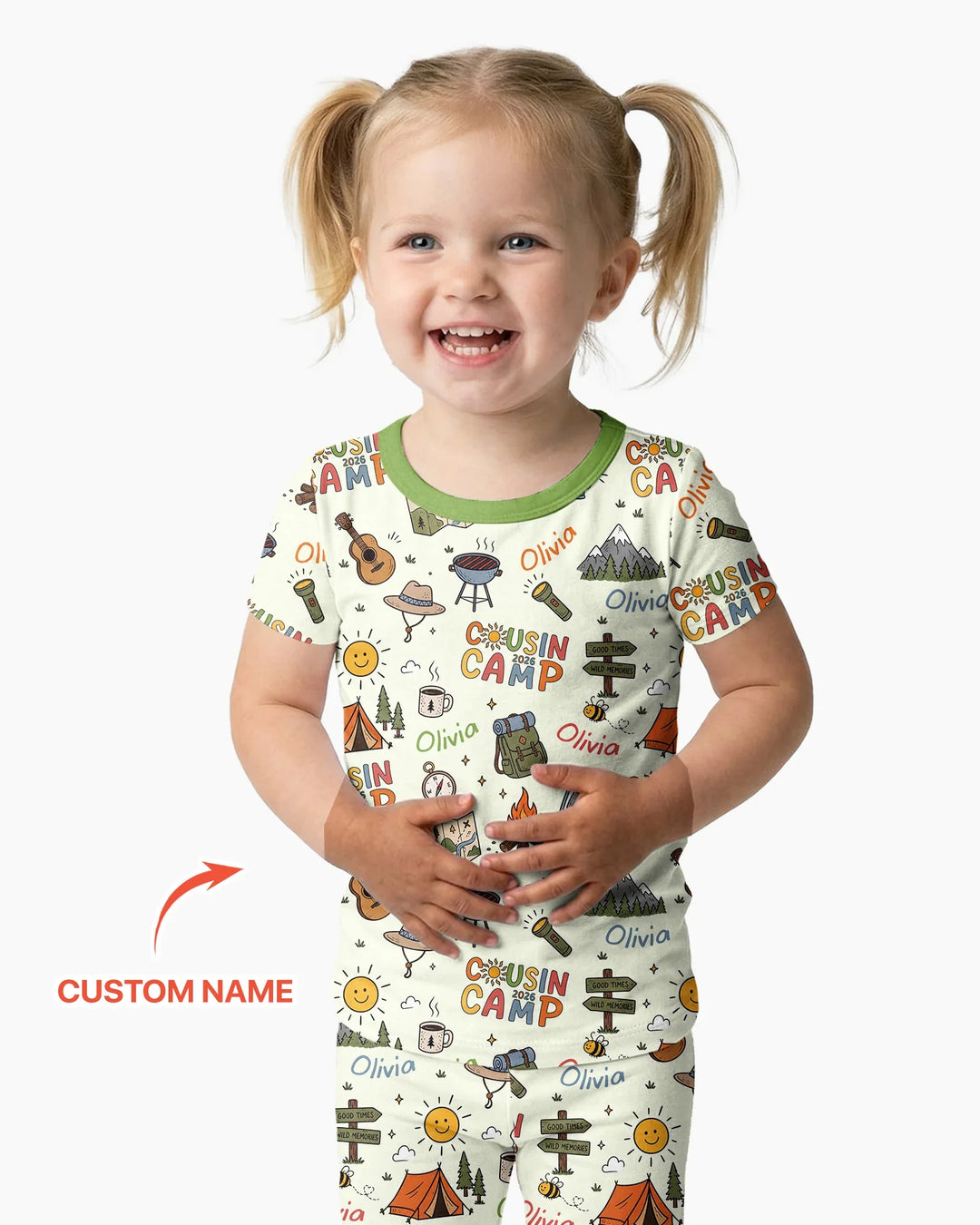 Custom Name Cousin Camp 2026 Bamboo Two Piece Short Sleeve Pajama Set