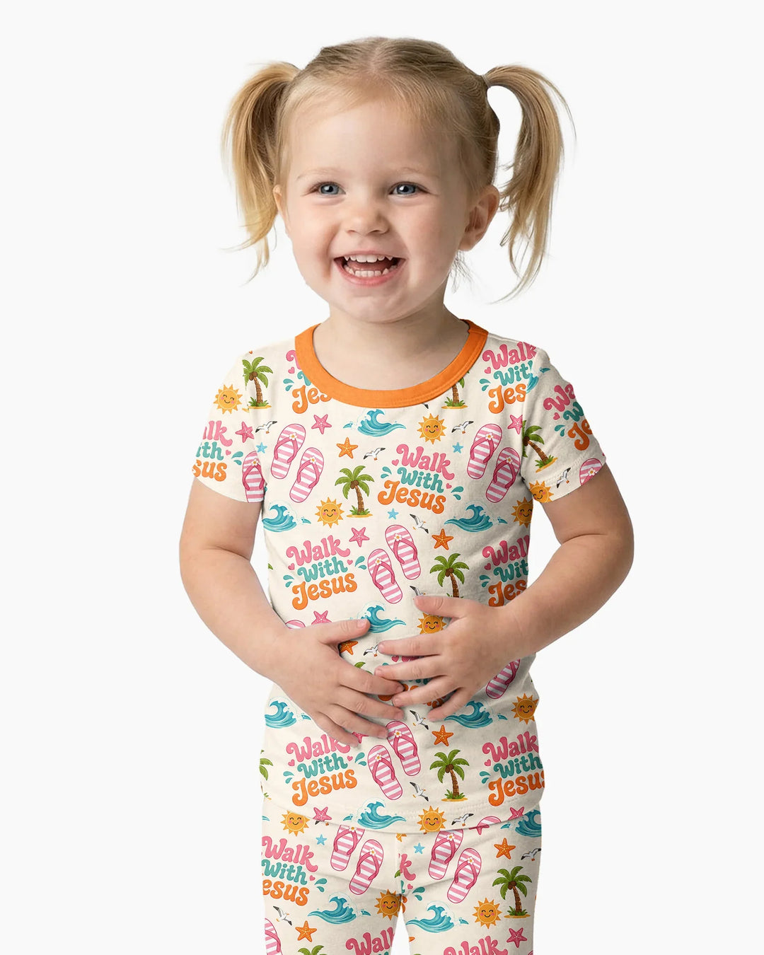 Groovy Summer Walk With Jesus Bamboo Two Piece Short Sleeve Pajama Set
