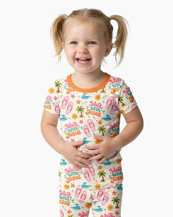 Groovy Summer Walk With Jesus Bamboo Two Piece Short Sleeve Pajama Set