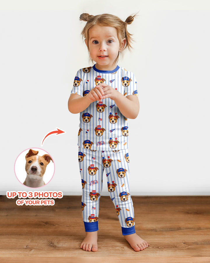 Custom Pet Image 4th of July Family Matching Bamboo Two Piece Short Sleeve Pajama Set