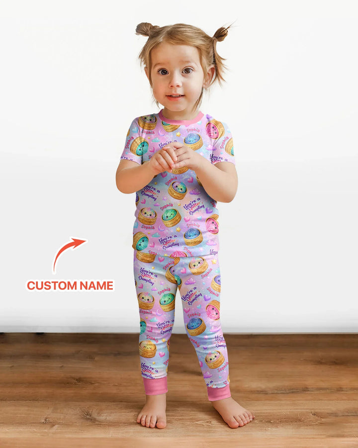 Custom Name You're A Glitter Dumpling Bamboo Two Piece Short Sleeve Pajama Set