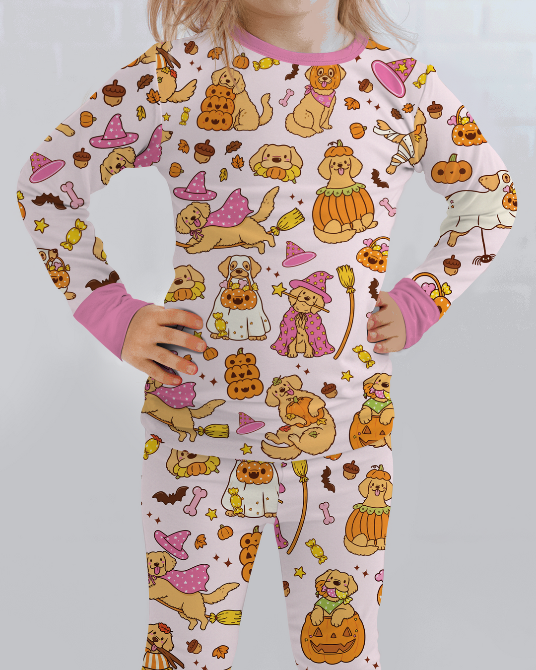 Spooky Golden Pups Bamboo Two Piece Long Sleeve Pajama Set