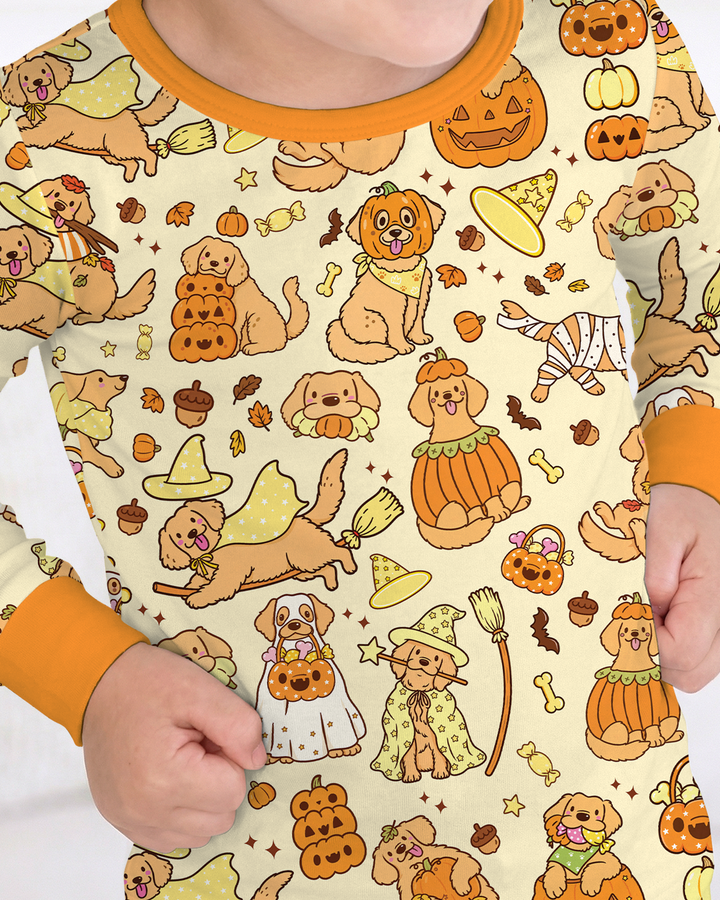 Spooky Golden Pups Bamboo Two Piece Long Sleeve Pajama Set