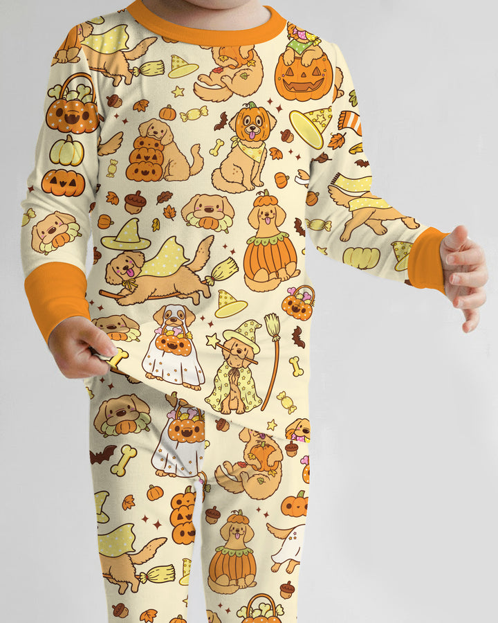 Spooky Golden Pups Bamboo Two Piece Long Sleeve Pajama Set