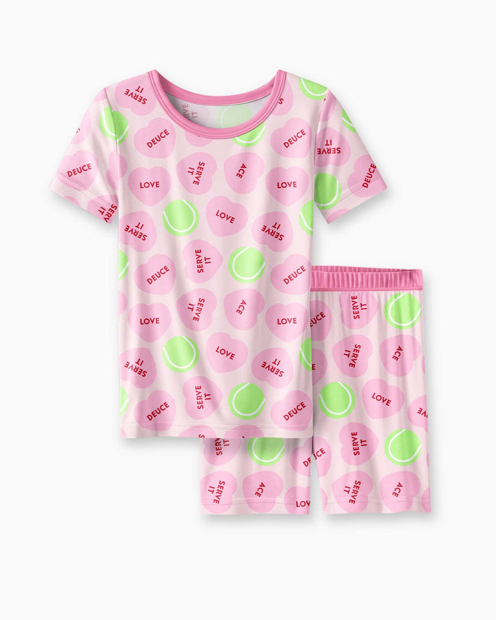 Tennis with Love Two Piece Short Sleeve Shorts Pajama Set