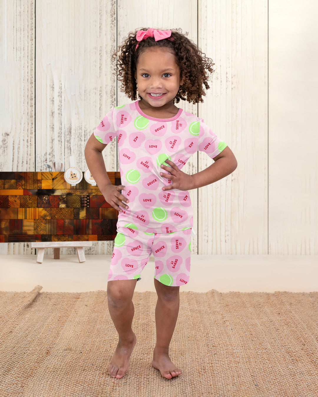 Tennis with Love Two Piece Short Sleeve Shorts Pajama Set