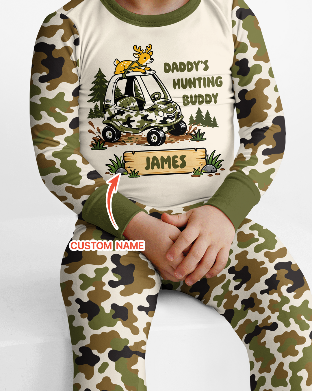 Custom Name Daddy's Hunting Buddy Bamboo Two Piece Long Sleeve Pajama Set