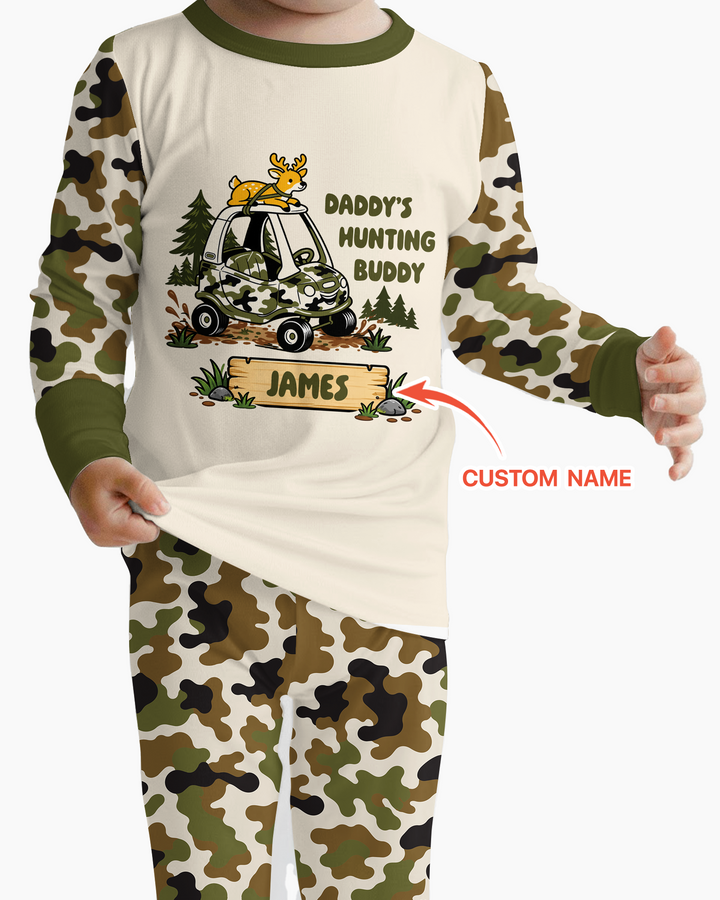 Custom Name Daddy's Hunting Buddy Bamboo Two Piece Long Sleeve Pajama Set