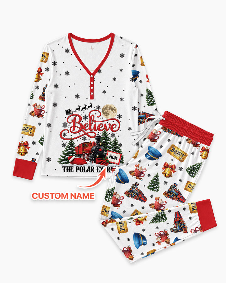 Custom Name Believe Polar Express Christmas Bamboo Women Pajama Set