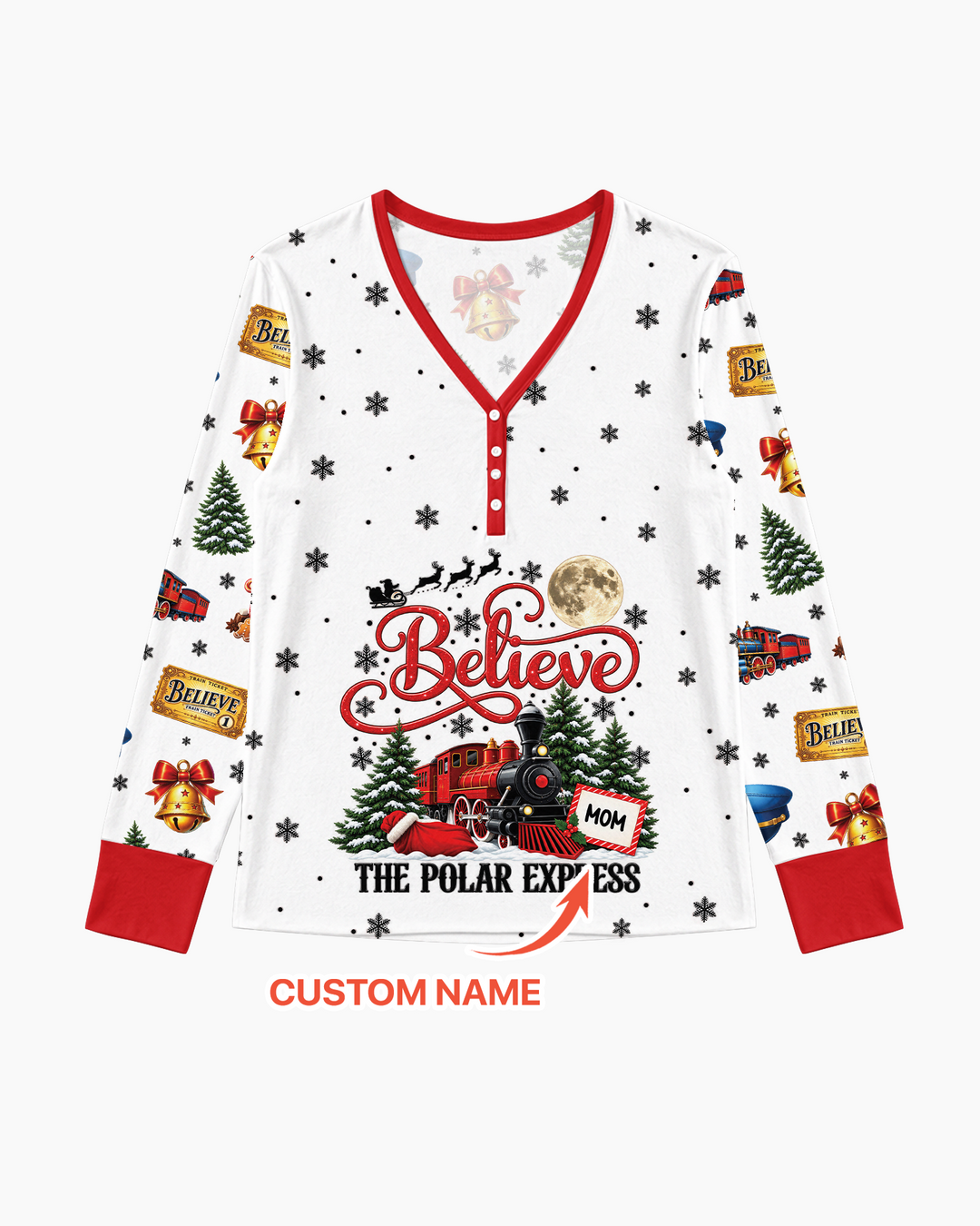 Custom Name Believe Polar Express Christmas Bamboo Women Pajama Set